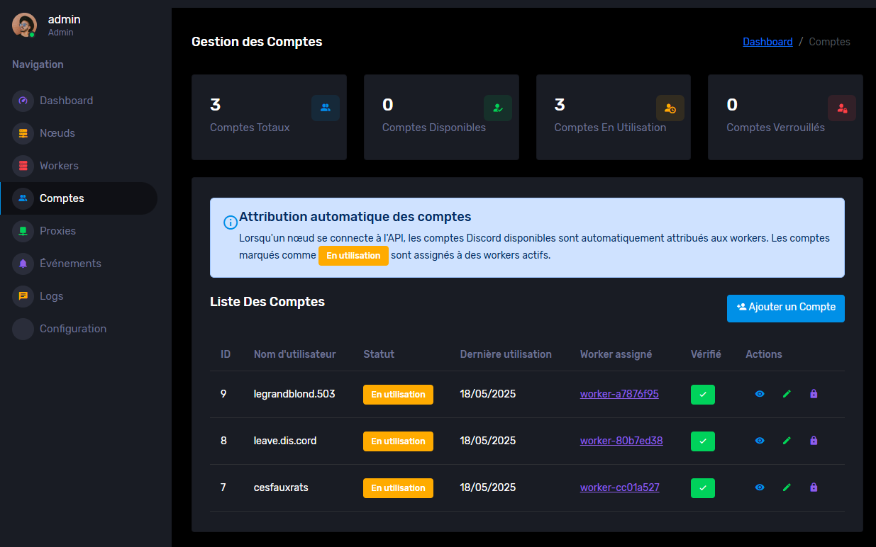 Gestion des comptes Discord